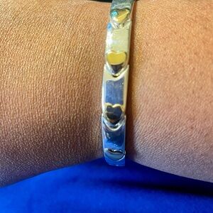 Gold Tone and Silver Tone Heart Bar Link Station Bracelet. 7 inches